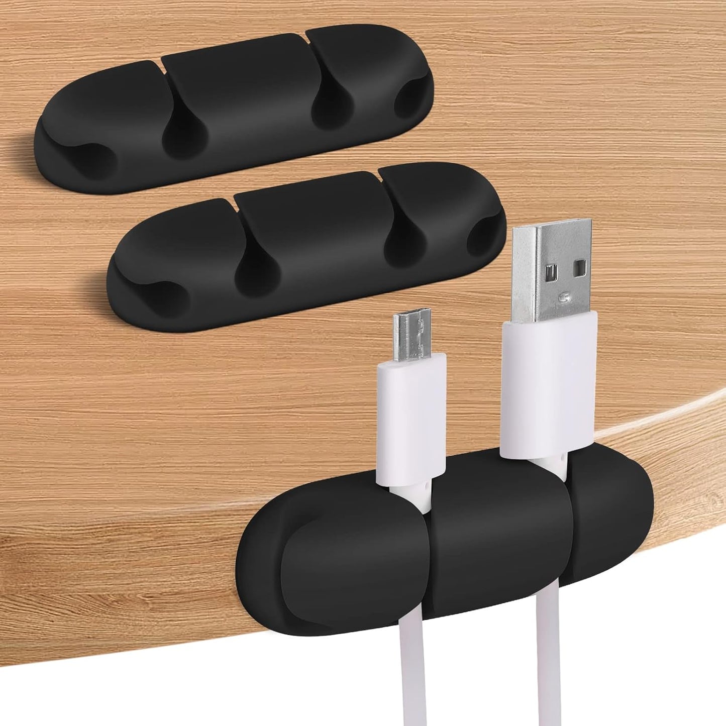 WLLHYF Cable Clips 3PCS Cord Wire Organizer Cable Management Holders 4 Hole Silicone Cable Harness USB Charging Accessory Cable Holder for Office and Home Desk (Black)