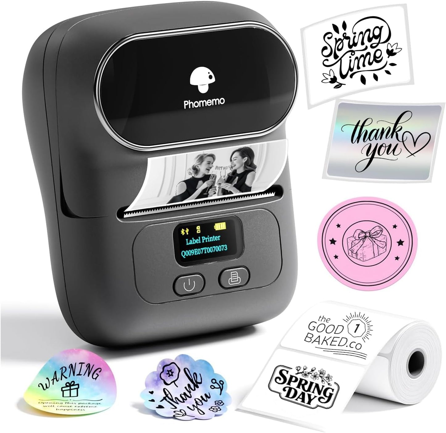 Phomemo Label Printer M110- Small Address Label Maker Bluetooth No Ink Portable for Small Business, Address, Office, Home for Phone; for PC/Mac(USB), with 100 Labels, Baby Pink