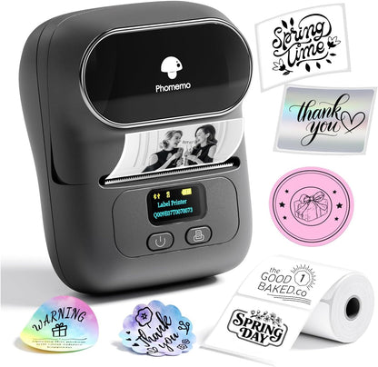 Phomemo Label Printer M110- Small Address Label Maker Bluetooth No Ink Portable for Small Business, Address, Office, Home for Phone; for PC/Mac(USB), with 100 Labels, Baby Pink