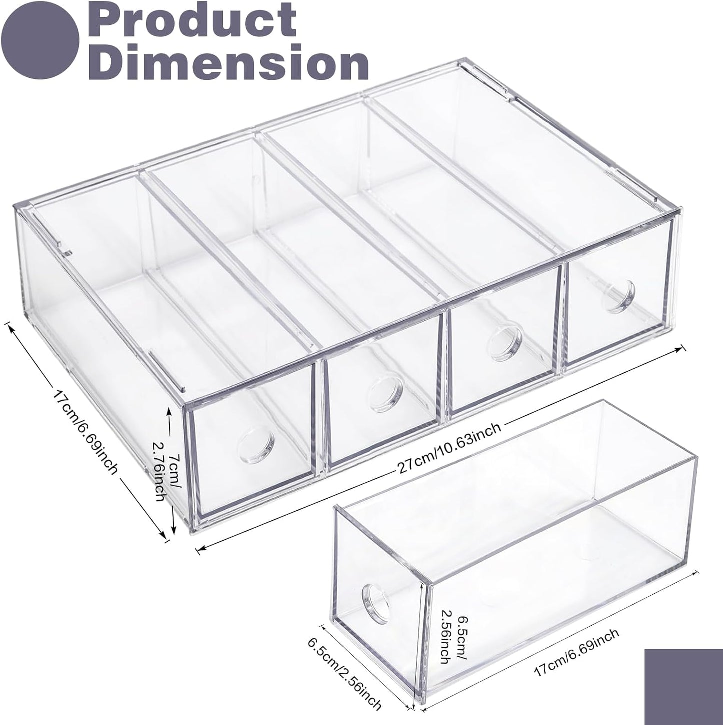 Desk Organizer with 4 Drawers, FODIENS Stackable Desktop Storage Box with Removable Drawer, Clear Sunglasses Organizer Display Case for Stationery Marker Pens Eyeglasses Office Supply