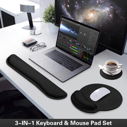 Mouse Pad with Wrist Rest Set, Qomolama 3-in-1 Wrist Support Mouse Pad Set, Floral Gaming Mousepad with Anti-Skid Base,Ergonomic Mouse Pad,Memory Foam Keyboard Gel Wrists Rest