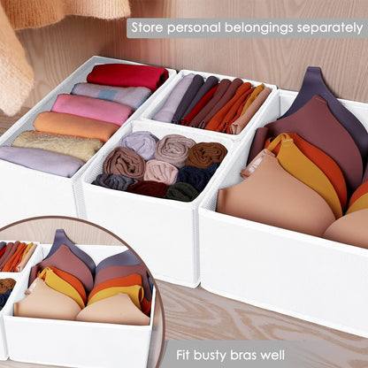 Criusia Foldable Underwear Drawer Organizer, Closet Dividers, Storage Box for Clothes, Socks (6 Bins, Gray)
