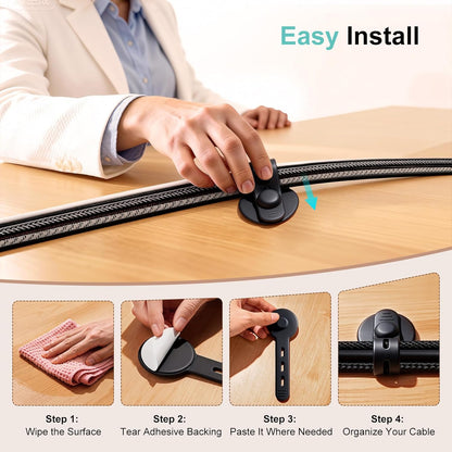 Cable Management Under Desk, 2026 New Upgraded Cord Organizer, Silicone Cable Ties Straps, Adjustable Wire Organizers for Cords, Self Adhesive Sticky-Back Cable Clips Hider Under Table, 12Pcs - Black