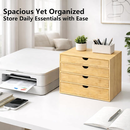Neando Bamboo Desk Organizer with 2 Drawers, Wooden Countertop Drawers Organizer, Tabletop Storage Organization Box for Office & Home, No Assembly Needed