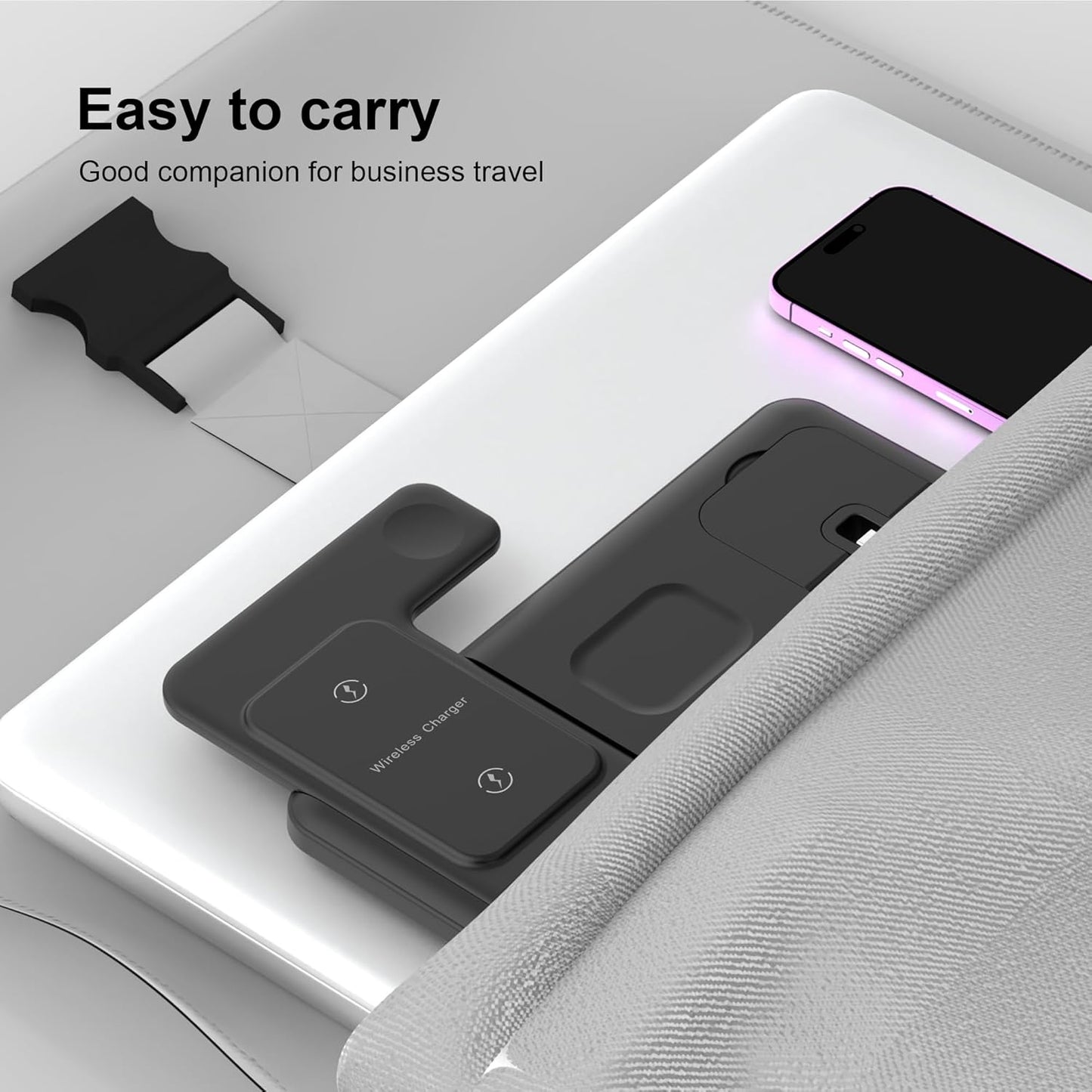 Wireless Charger for iPhone Charging Station, Foldable 4 in 1 Fast Charging for iPhone 16 15 14 13 12 Pro Max Plus, Charger Stand for Apple Watch & Airpods 4 3 2 Pro,for Samsung Series Black