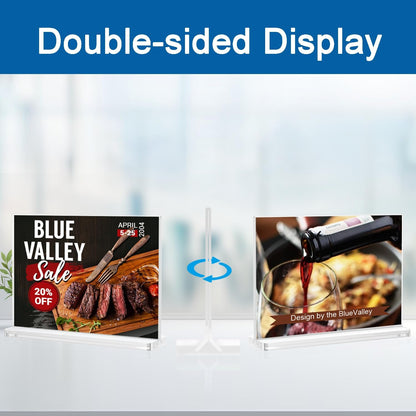 BlueValley Clear Acrylic Sign Holder 5x7 Vertical Double Sided Acrylic Photo Picture Frame for Office Desk, Table Sign Holder for Store, Rrestaurant, Hotel, Cafe, Show Fairs, Vendor-for Brochure Flyer Menu Document-6 pack