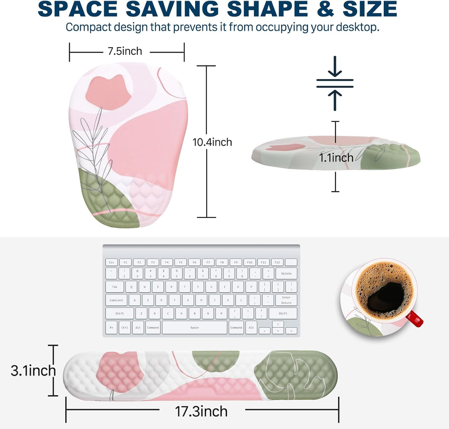 Ergonomic Mouse Pad and Keyboard Wrist Rest with Massage Design, Space-Saving Mouse Pad Wrist Support, Memory Foam Wrist Rest with Non-Slip PU Base for Computer Desk, Black