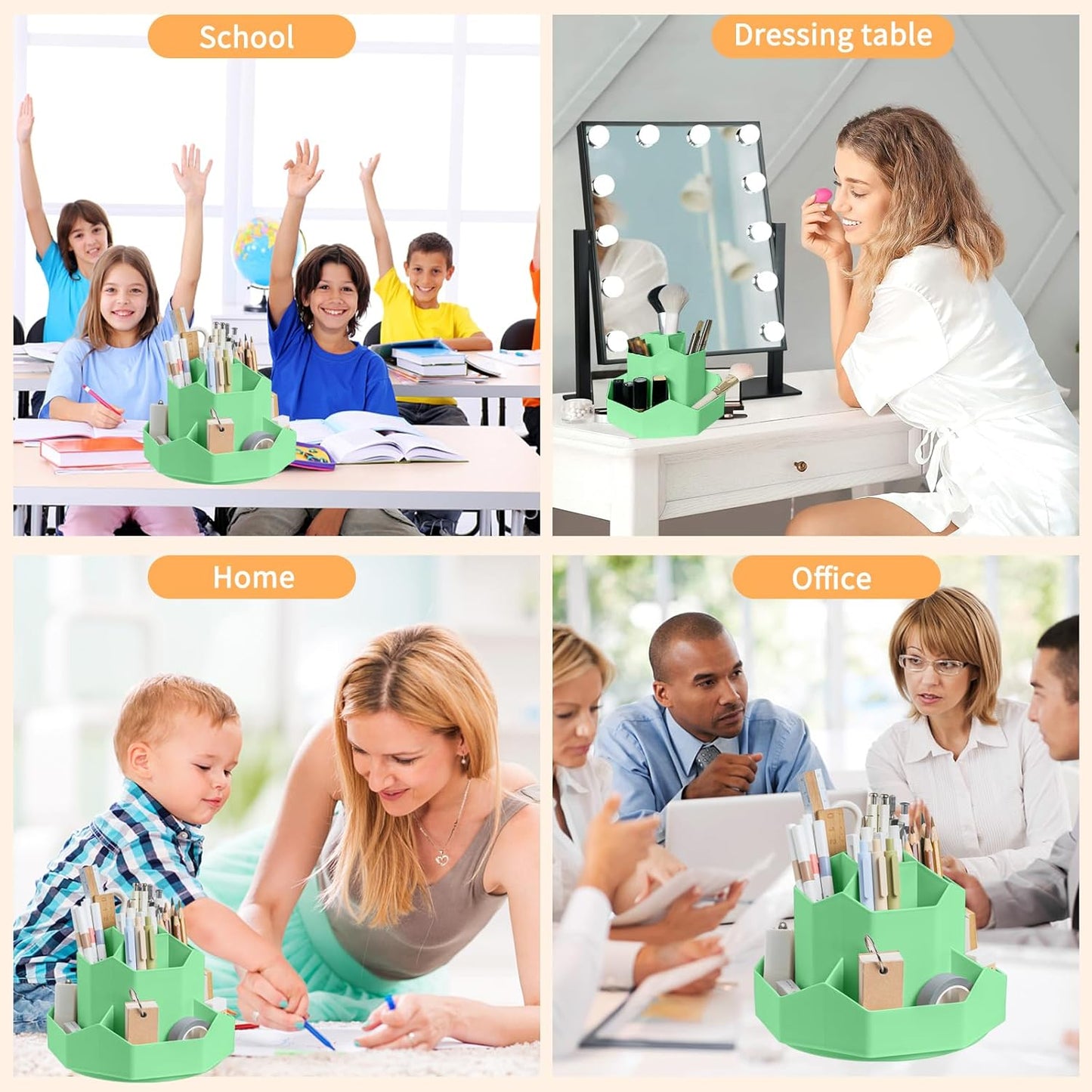 Cayxenful Pencil Pen Holder for Desk,9 Slots 360 Degree Rotating Desk Organizers,Desktop Storage Stationery Supplies Organizer, Cute Pencil Cup Pot For Office, School, Home(White)
