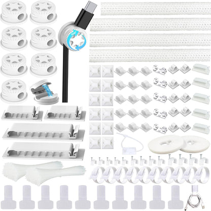 ELII 328Pcs Cable Management Kit, 8 Magnetic Cable Holder,69Adhesive Cable Clips,4 Cable Sleeve Split,22Reusable Cable Strap,200 Nylon Cable Zip Ties with 25 Mounts TV Office (Black)