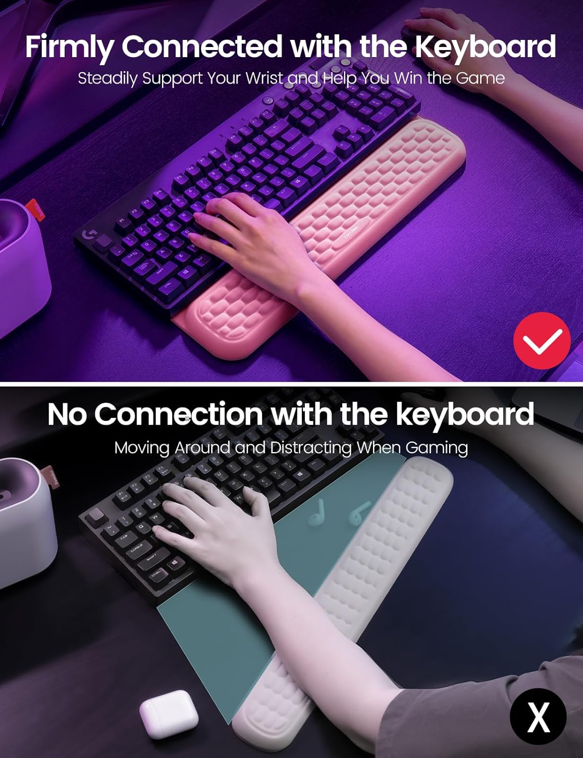 Vaydeer Wrist Rest with Stickers, Full 100% Mechanical Keyboard Rest Support Pad, Desk Ergonomic Cushion for Computer Typing Office Work Home Gaming, Soft Memory Foam Arm Palm Hand Pain Relief-Pink