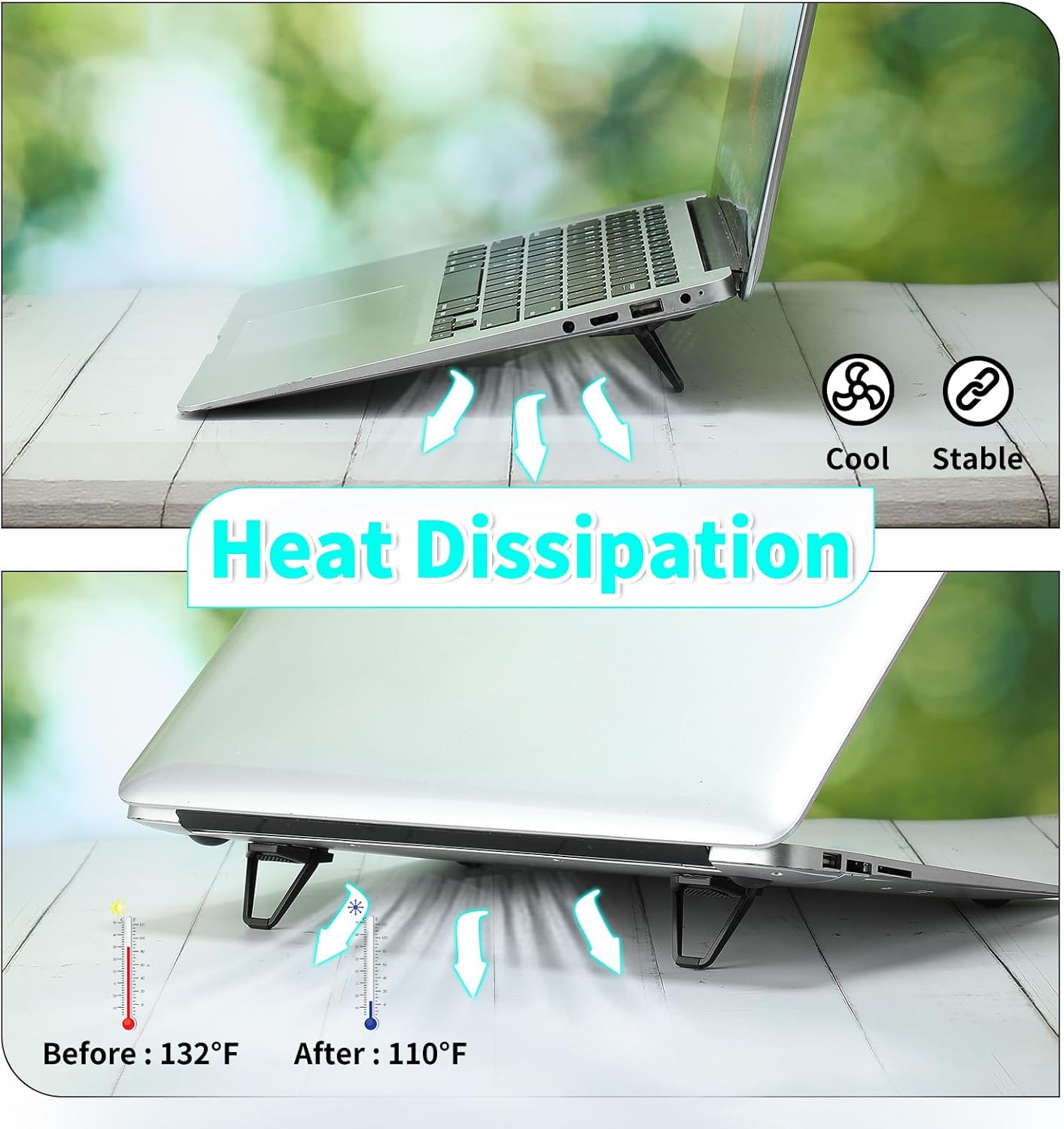 Konohan 4 Pieces Portable Keyboard Laptop Stand Mini Aluminum Keyboard Riser Foldable Cooling Laptop Kickstand Adjustable Lightweight Lifter for Desk Computer Laptops Notebooks 12-17 Inch(Silver)