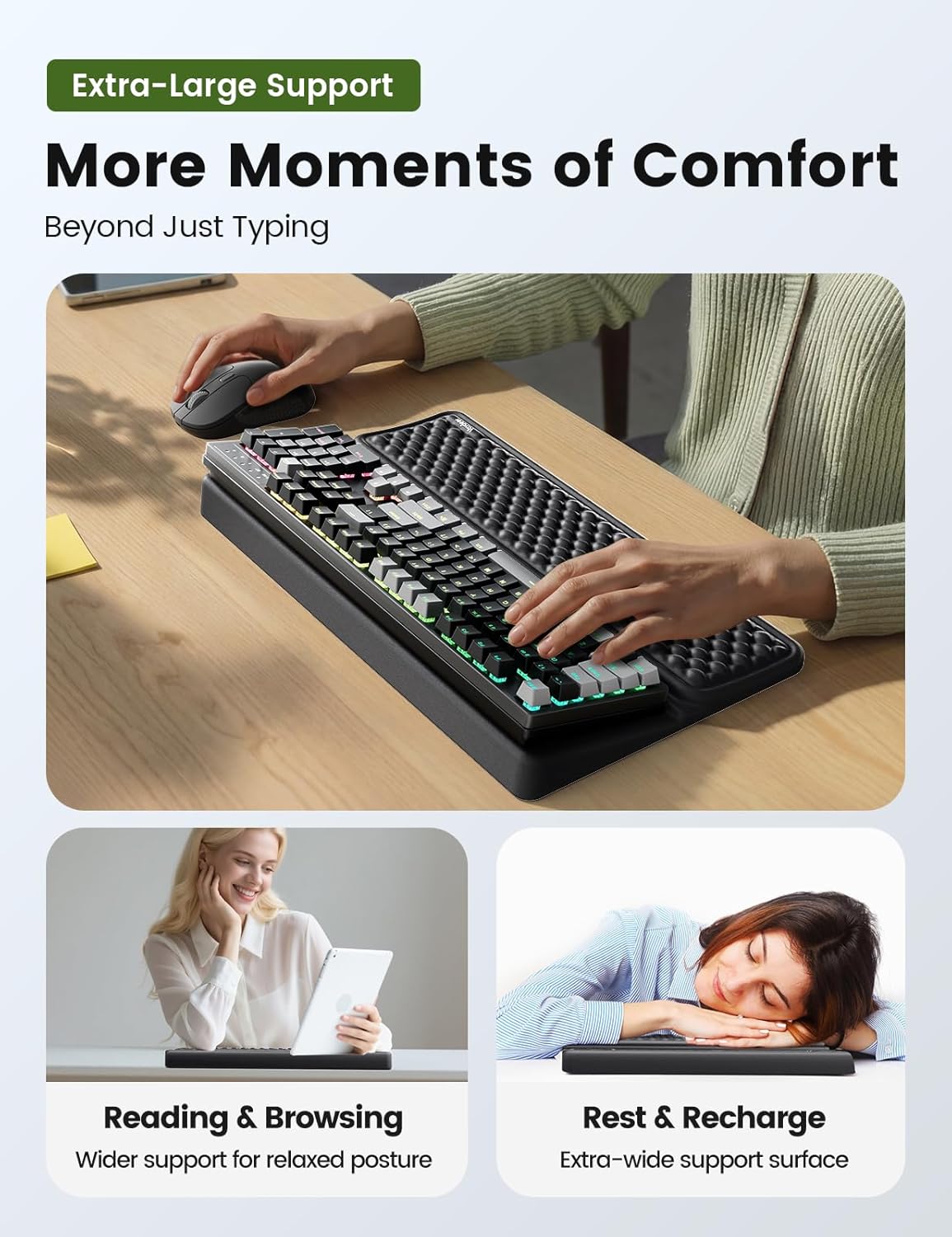 Vaydeer Wrist Rest with Keyboard Stand, Computer Wrist Support Pad, Ergonomic Keyboard Riser Holder Lifter Tray with Wrist Pad, Soft Memory Foam Desk Cushion, Palm Hand Typing for Office Home School
