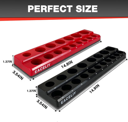 EACELIY 6-Piece Magnetic Socket Organizer Set, 1/2", 1/4" and 3/8" SAE & Metric Deep & Shallow Socket Holder Kit, holds 141 stanard Sockets, attaches to steel box/tool cart (sockets not included)