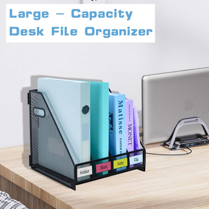 Desk Organizers Metal Magazine File Holder Racks Desktop Folder Storage Binder Organiser Document Organization for Home Office & Classroom,5 Vertical Compartments