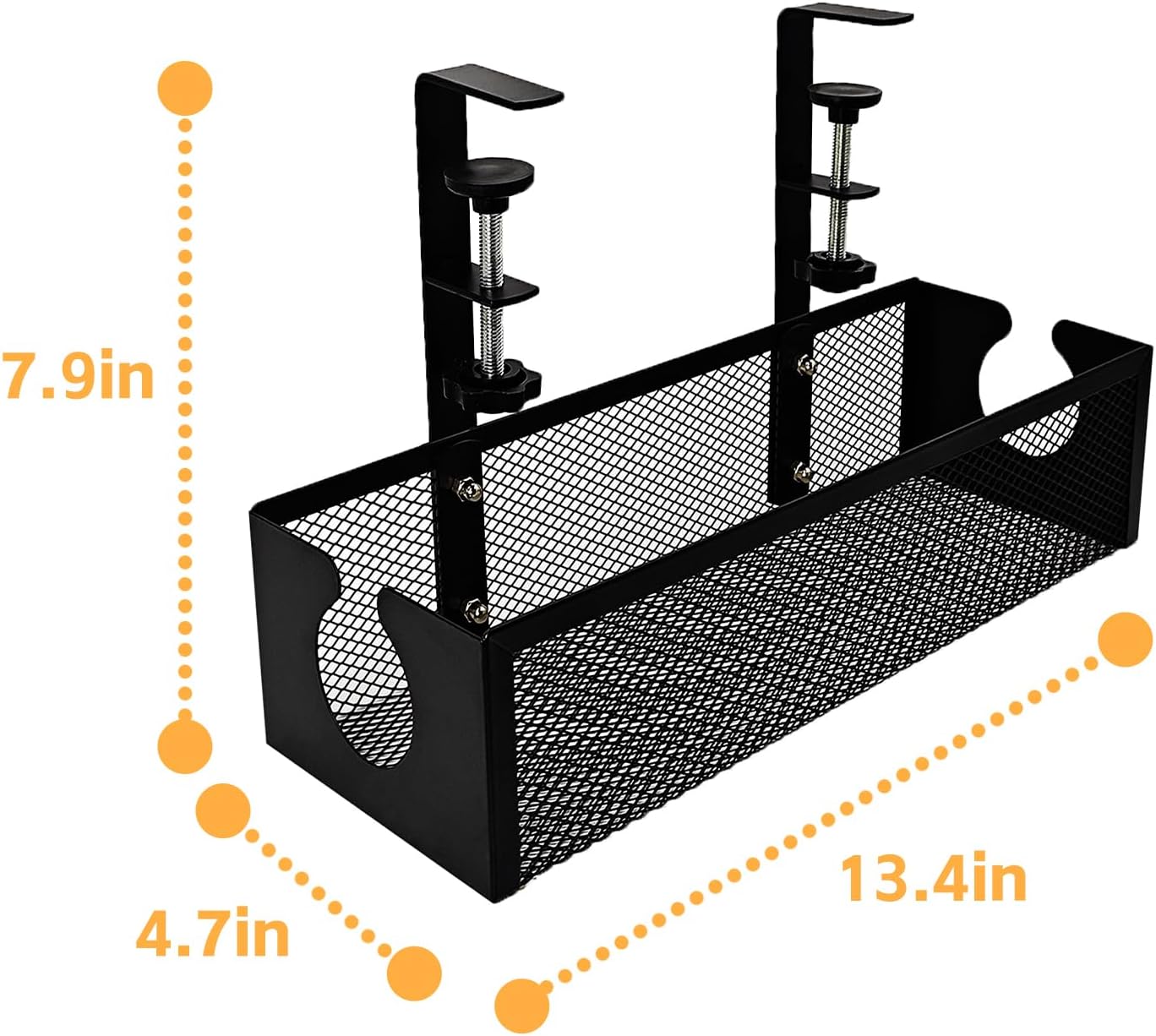 Under Desk Cable Management Tray – No Drill Metal Mesh Cord Organizer for Home Office & Standing, Adjustable Wire Organizer, Space-Saving Desk Tray (Black)