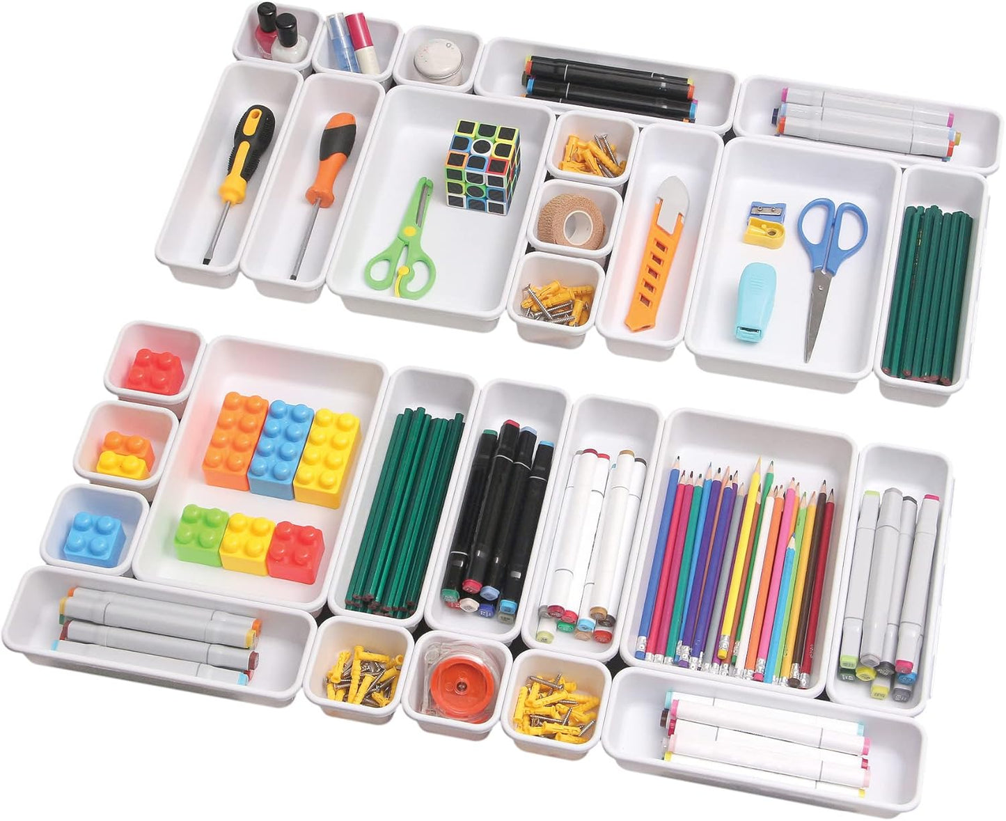 TENABORT 42 Pack Interlocking Desk Drawer Organizer Tray Dividers Plastic Shallow Narrow Drawers Organizers Separators Storage Bins Container for Kitchen Bathroom Makeup Office Vanity Dresser