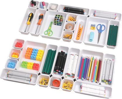TENABORT 42 Pack Interlocking Desk Drawer Organizer Tray Dividers Plastic Shallow Narrow Drawers Organizers Separators Storage Bins Container for Kitchen Bathroom Makeup Office Vanity Dresser