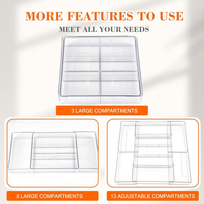 Briwooody 1 Pcs Large Expandable Acrylic Drawer Organizers, Grid Adjustable Drawer, Dividers Organizer for Desk, Makeup, Jewelry, Office, Kitchen Supplies (Clear,11 Compartments)