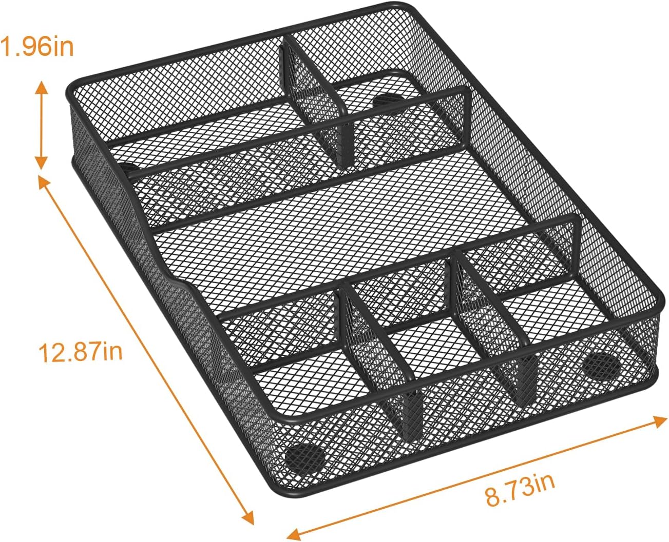 VyGrow Desk Drawer Organizer Tray, Metal Mesh Drawer Organizers Office, 6 Adjustable Compartment, Desk Organizer Tray for Home Office 12.87L x 8.73D x 1.96H inch, Black, 1PC Medium