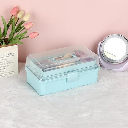 BTSKY 3-Layer Plastic Dividing Storage Box Craft Organizer and Storage with Adjustable Spacers Portable Handled Art Supply Organizer Multipurpose Home Utility Box for Medicine Sewing(Haze Green)