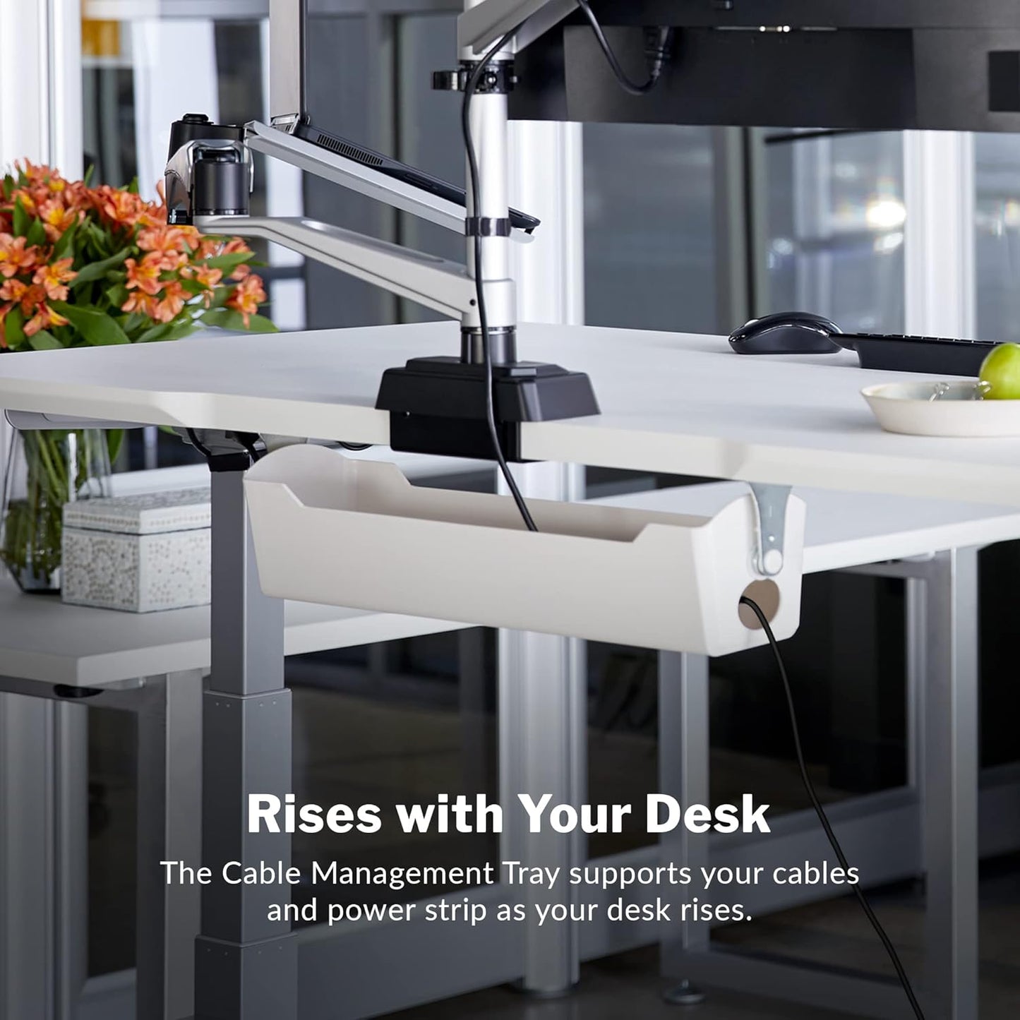 Vari Cable Management Tray - Under Desk Cord & Wire Organizer - Ideal for Home Office Sit Stand Desks - Fits Adjustable Electric Standing Desk 48x30, 60x30, 60x24, 72x30 - Easy Assembly (Black)