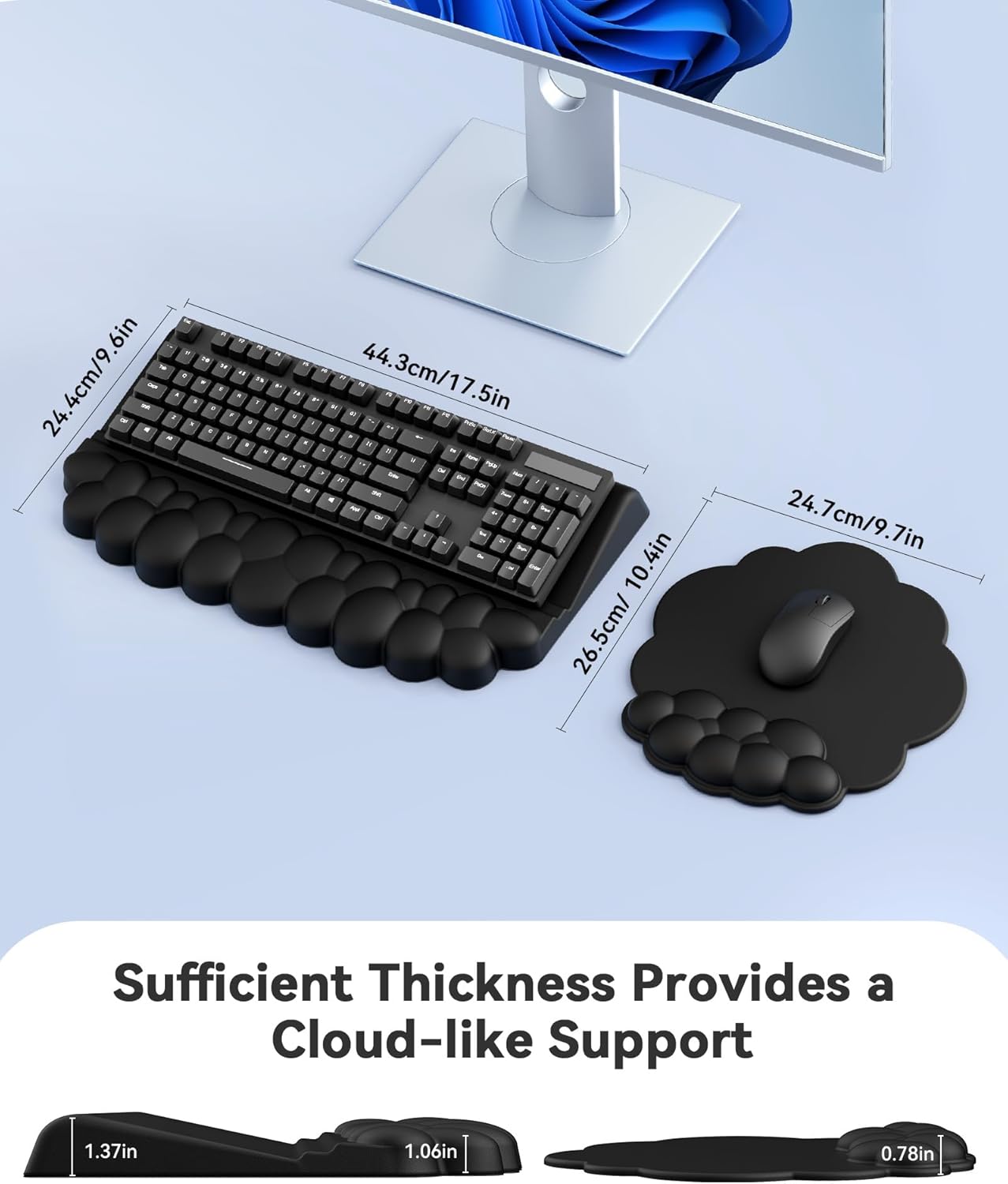 Laborio Cloud Wrist Rest for Keyboard and Mouse for Desktop, PU Leather Cloud Computer Keyboard Stand with Mouse Pad, Key Board Wrist Support Riser, Angle Adjustable Arm Rest(Black)