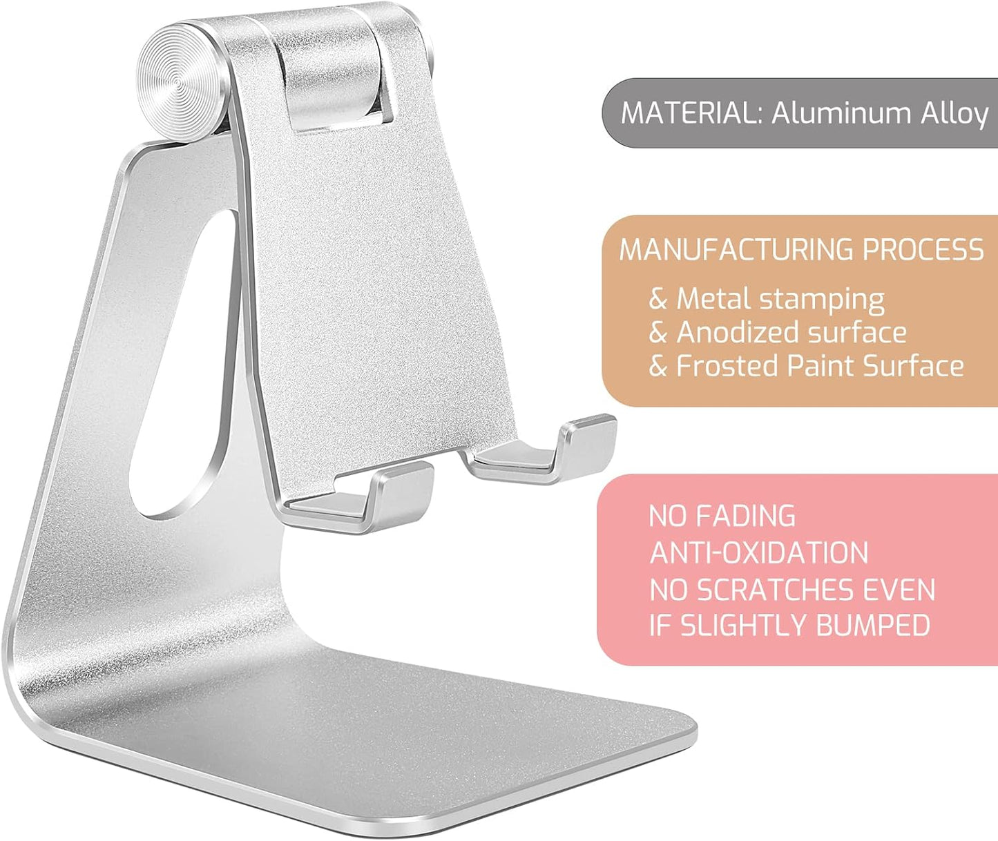 Adjustable Aluminum Alloy Cell Phone Stand, Tabletop Metal Phone Holder,Desktop Phone Dock,Smartphone Cradle,Gold