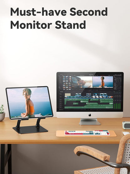 tounee Tablet Holder Stand, Dual Rod Adjustable Aluminum Desktop Stand, Compatible with 4.7-16.9" iPads, Surface Tablets, Portable Monitors, Kindle & More (Gray)