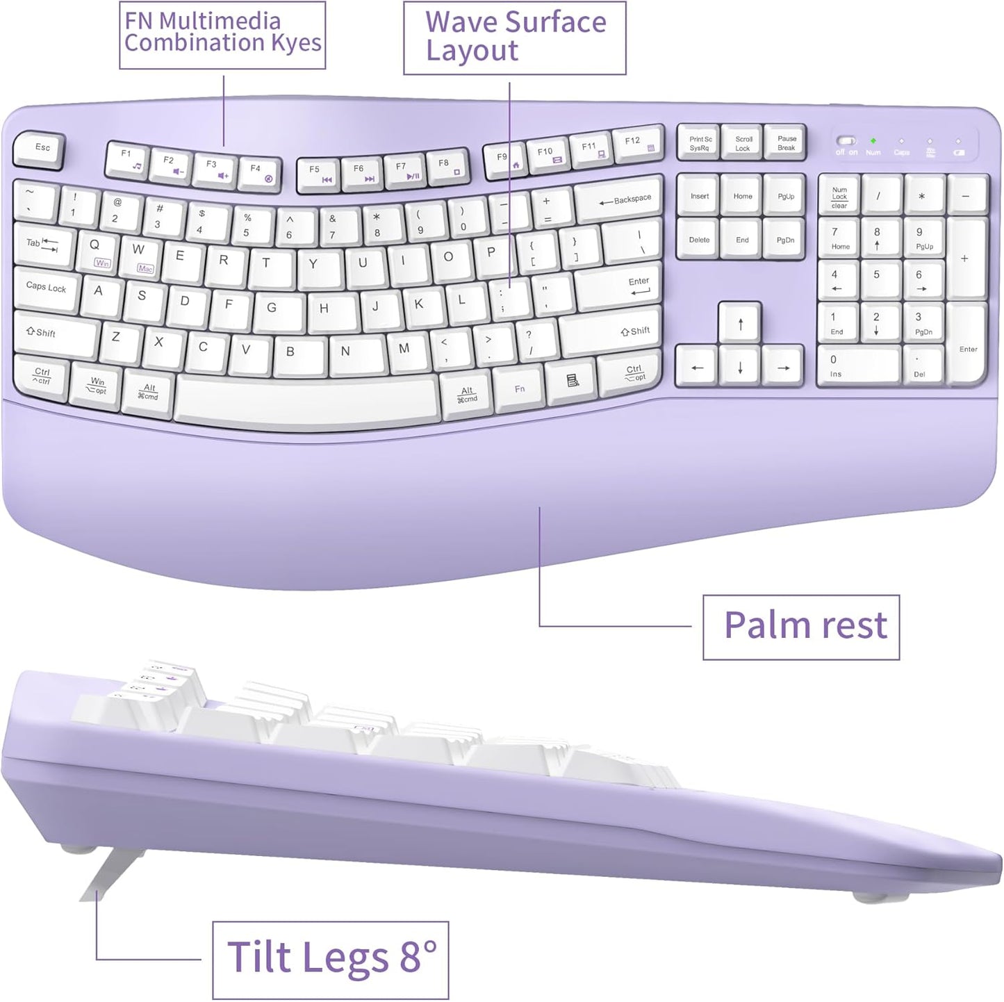 Wireless Keyboard and Mouse Combo,2.4G Full Size Wave Keys Ergonomic Keyboard with Wrist Rest for Natural Typing, 3 DPI Adjustable Ergonomic Silent Mouse for Computer/Laptop/Windows/Mac (Gray)