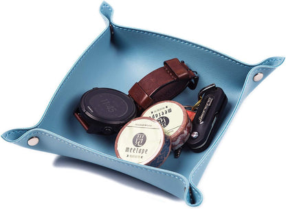 SANQIANWAN Leather Jewelry Valet Tray for Women and Man, Entryway Table Bedside Nightstand Desk Portable Small Catchall Travel Dish Plate for Key,Wallet,Watch,Phone,Coin(Pink-B)