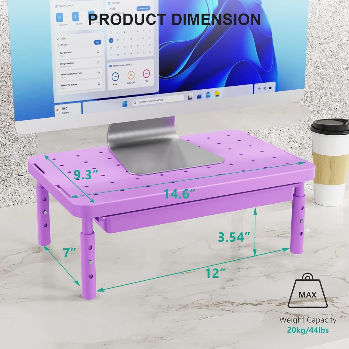 WALI Computer Monitor Stand with Storage, Desk Monitor Riser 3 Height Adjustable, Laptop Riser with Airflow Vents, Desk Organizer for Computer, Laptop, Printer (PTT002-B), 1 Pack, Black