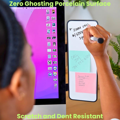 Removable Multi-Use Laptop and Monitor Memo Board; 11.8" x 4.3" Magnetic Whiteboard, Gray Brackets, Marker, Mirror, and 4 Magnets Included; Document Holder; Small Dry Erase Board; Sticky Note Holder