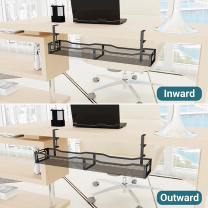 Cable Management Under Desk, 25.3'' No Drill Desk Cable Management Tray with Clamp, Metal Cord Organizer for Standing Desk, Computer Wire Management for Home Office & Gaming Setup, Black