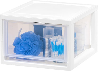 IRIS USA 47 Qt. Extra-Large Stackable Storage Drawer Plastic Drawer Organizer with Clear Doors, for Pantry Bedroom Closet Kitchen Under-Sink Home and Office De-Clutter Shoes and Crafts, White, 2-Pack