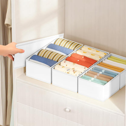 DIMJ Drawer Organizers Clothes, Dresser Organizer Bins for Baby Clothes,Underwear and Sock, Fabric Closet Organization and Storage Boxs, Drawer Dividers for Nursery, Clothing, Tie - 4 Pack, Beige