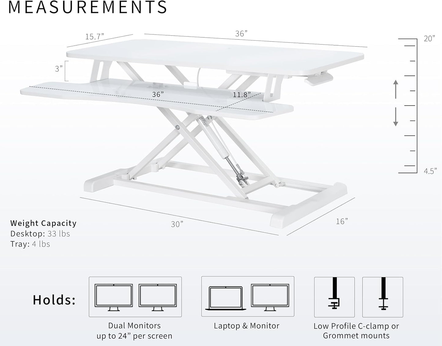 VIVO 26 inch Desk Converter, K Series, Height Adjustable Sit to Stand Riser, Dual Monitor and Laptop Workstation with Keyboard Tray, Black, DESK-V026KB