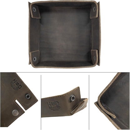 Hide & Drink, Leather Catchall Tray, Easy Access Organizer for Keys, Coins, Change, Jewelry, Watches, Smartphones, Durable, Vintage Style, Handmade :: Bourbon Brown