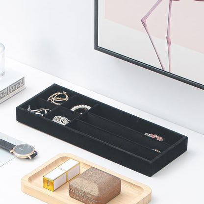Divided Drawer Organizer Tray, Velvet Jewelry Storage Tray, Necklace Bracelet Ring Earring Display Tray,Bedside Nightstand Desk Holder Tray for Phone Watch Sunglasses Cosmetics Storage/Beige/1grid