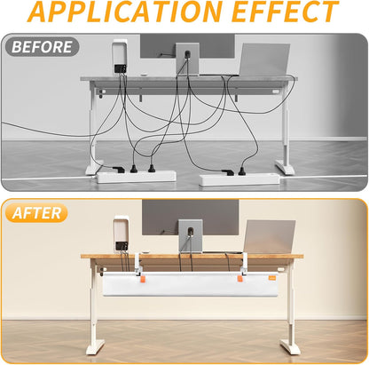 Under Desk Cable Management Tray with Clamp, No Drill 36" Cord Organizer for Desk, Desk Cable Management Fabric Tray for Standing Desks, Ideal for Home & Office - White