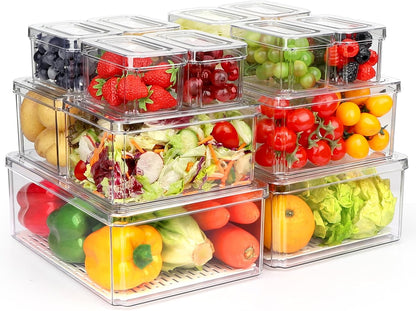 10 Pack Refrigerator Pantry Organizer Bins, Stackable Fridge Organizer Bins with Lids, Clear Plastic Food Storage Bins for Kitchen, Countertops, Cabinets, Fridge, Drinks, Fruits, Vegetable, Cereals