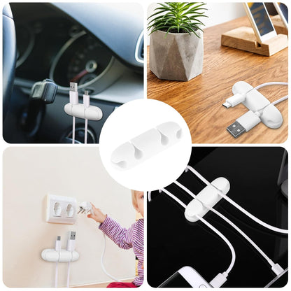 WLLHYF Cable Clips 3PCS Cord Wire Organizer Cable Management Holders 4 Hole Silicone Cable Harness USB Charging Accessory Cable Holder for Office and Home Desk (Black)