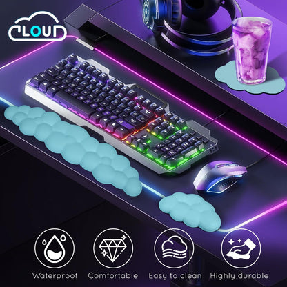 Cloud Wrist Rest for Computer Keyboard Arm Wrist Rest with Non-Slip Base Extended Wrist Rest Ergonomic Memory Foam for Keyboard and Mouse Typing Pain Relief, Office, Gaming, Computer
