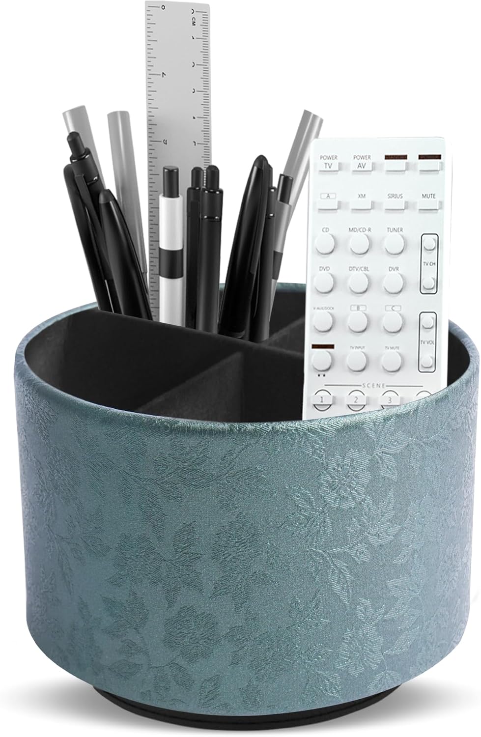 lizimandu Round Leather Art Supply Organizer,Remote Control Holder,360 Degree Spinning,Multi-Functional Pencil Holder,4 Compartments Desktop Stationary Organizer(1-Gold) - Colors A