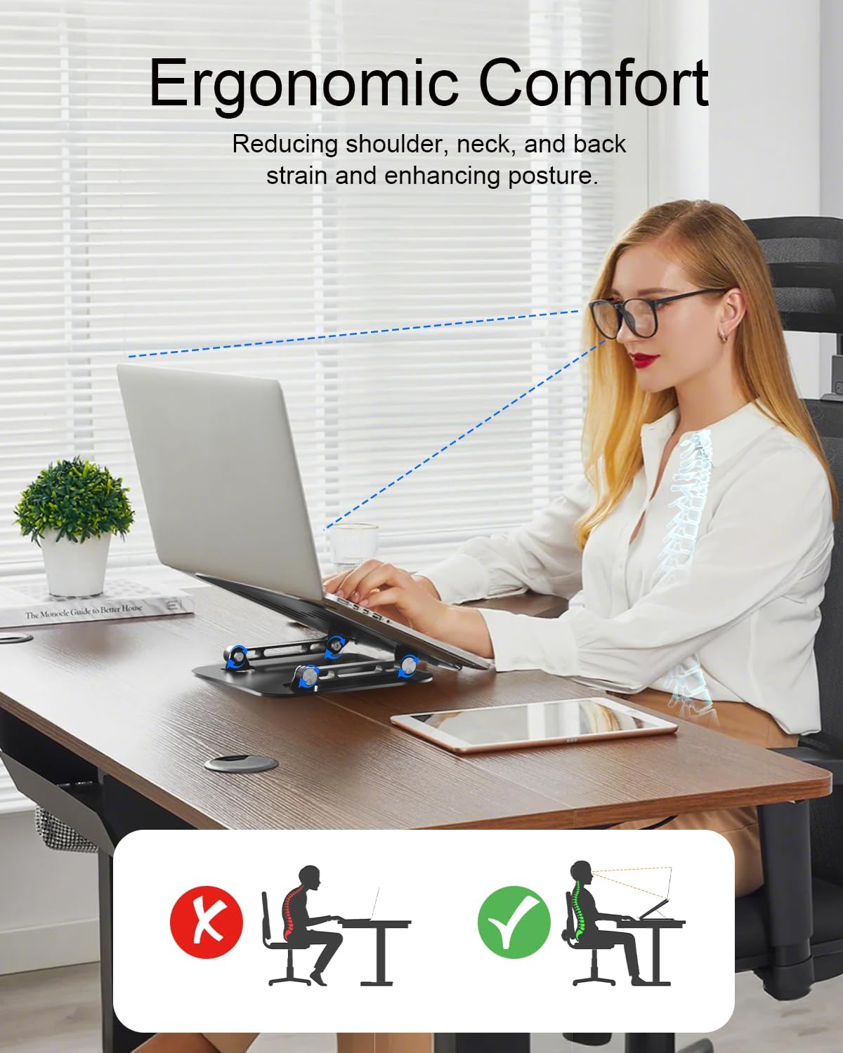 Laptop Stand for Desk, Adjustable Metal Foldable Laptop Riser Holder, Aluminum Desktop Book Stands, Ventilated Cooling Computer Notebook Stand with 10-17" (Silver)