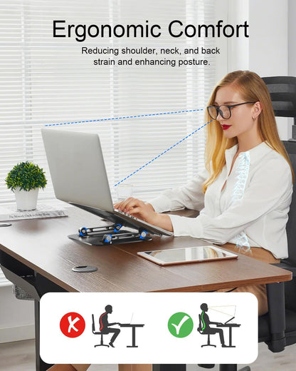 Laptop Stand for Desk, Adjustable Metal Foldable Laptop Riser Holder, Aluminum Desktop Book Stands, Ventilated Cooling Computer Notebook Stand with 10-17" (Silver)