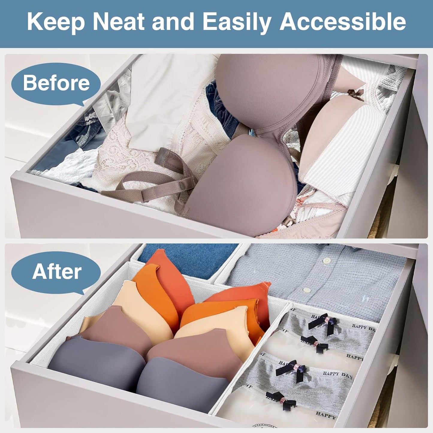 Criusia Drawer Organizer Clothes, 8 Pack Underwear Organizer, Foldable Closet Organizers and Storage Dresser Dividers for Clothes, Socks, Scarves, Ties (Gray)