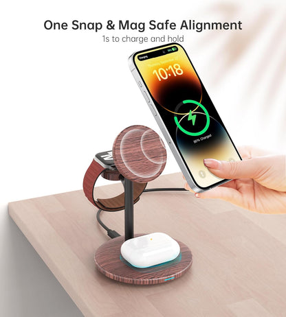 XooFly 3 in 1 Wireless Charging Station for Apple Devices, Fast Wireless Mag-Safe Charger Stand with 20W Adapter for iPhone 17 16 15 14 13 12 Pro Max/Air/Plus/Pro,iWatch,AirPods-Gift for Wife&Husband