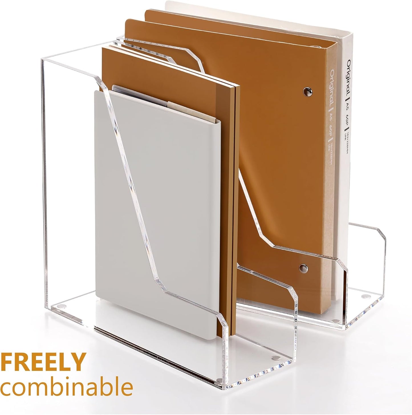 SANRUI Acrylic File Organizer, Clear Desk Organizer and Storage Bins Holding for Folders, Binders, Notebooks, Envelopes, Multi-purpose Magazine File Organizer for Home Office, 2 Pack