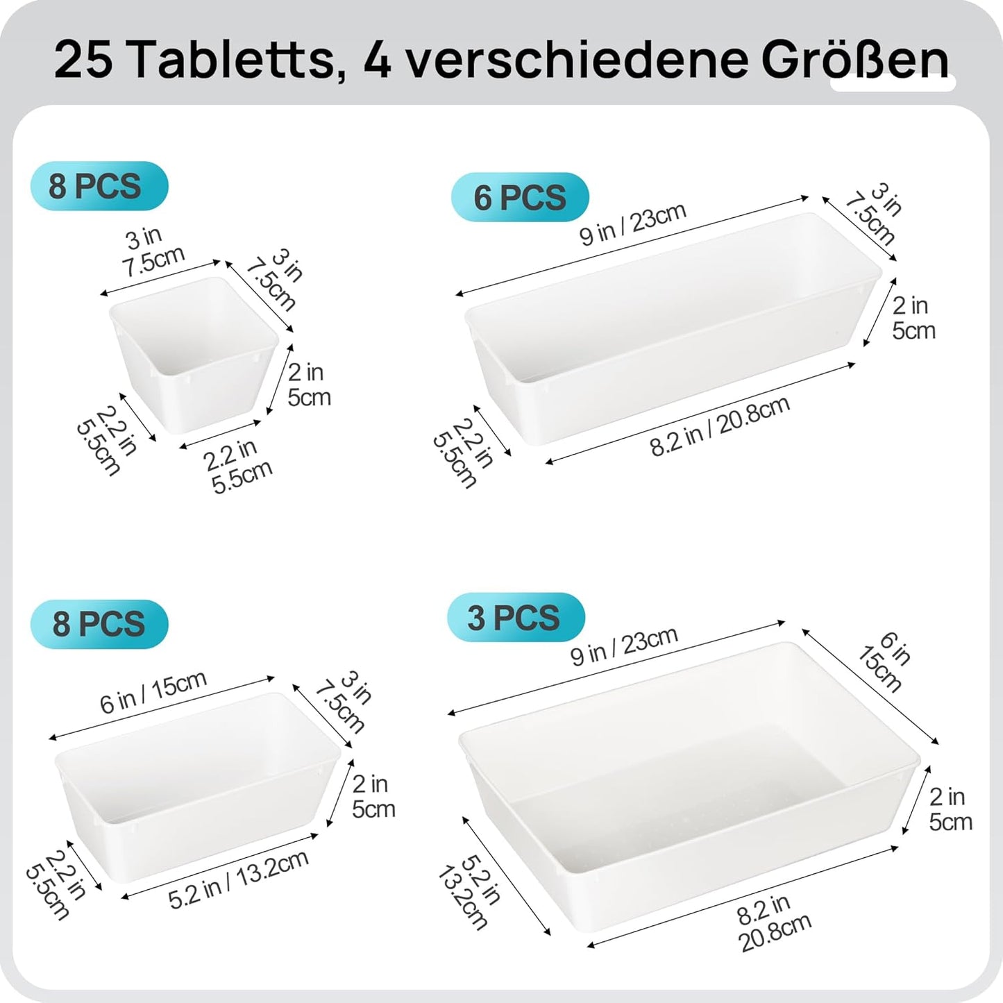 Vtopmart 25 PCS Clear Plastic Drawer Organizers Set, 4-Size Versatile Bathroom and Vanity Drawer Organizer Trays, Storage Bins for Makeup, Bedroom, Kitchen Gadgets Utensils and Office