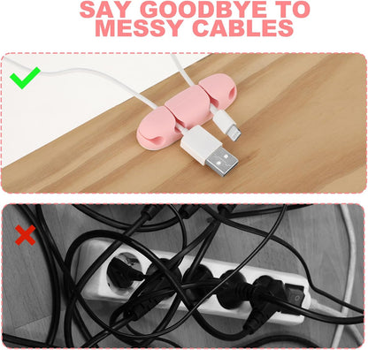 Mabor 3PCS Cable Clips Cord Wire Organizer Electrical Cable Management Holders 4 Hole Silicone Cable Harness USB Charging Accessory Cute Cable Holder for Office and Home Desk (Pink)